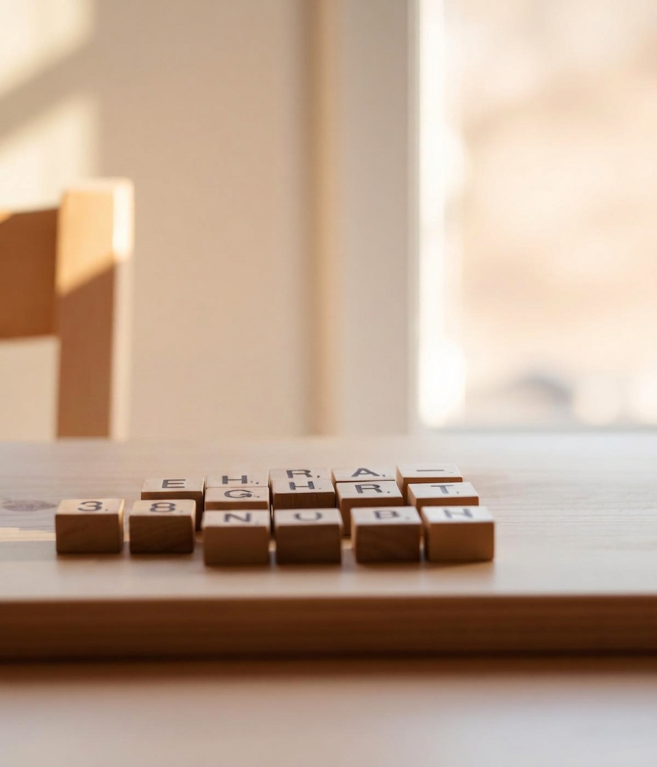A child learning with wooden letter blocks